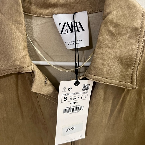 NWT Zara Jacket adjustable hem tan brown drawstring button front women’s S - Picture 4 of 9